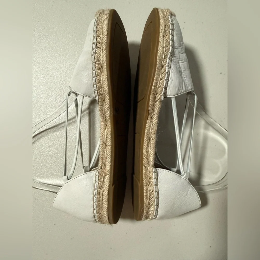 Eileen Fisher Bone Gray Leather Espadrille Flat Sandals Size 6 Classic Summer